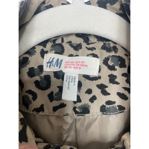 H&M Size 9-10 Parka Coat Leopard Print Tan Black Cinched Waist Detachable Hood - Picture 7 of 12